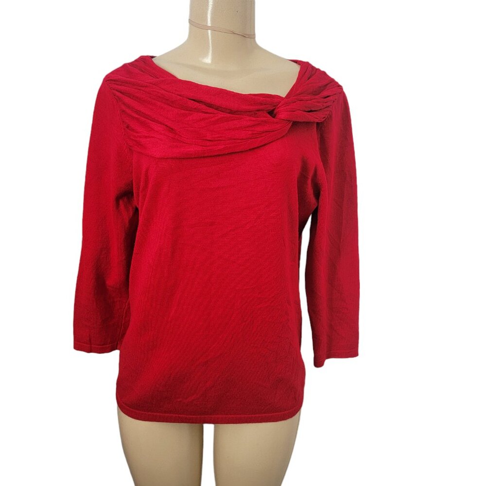 Adrienne Vittadini Red Faux Scarf Collar Fine Gauge Sweater